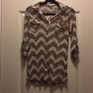 Chevron Tan and White Collard Blouse